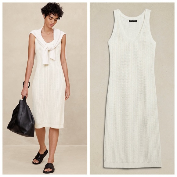 BANANA REPUBLIC NWT XXL Crochet Midi Sweater Dress in Snow Day • Ivory Cream